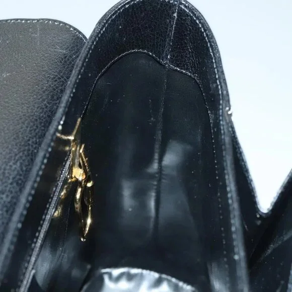 Salvatore Ferragamo Hand Bag Leather Black Gold Auth